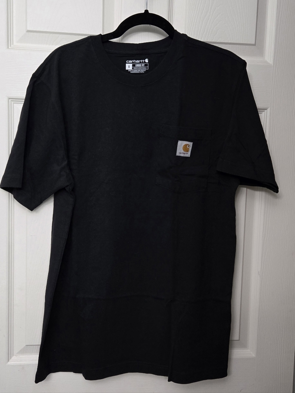Carhartt Black Short-Sleeve Pocket Tee with Logo Patch, Size Small Loose Fit
